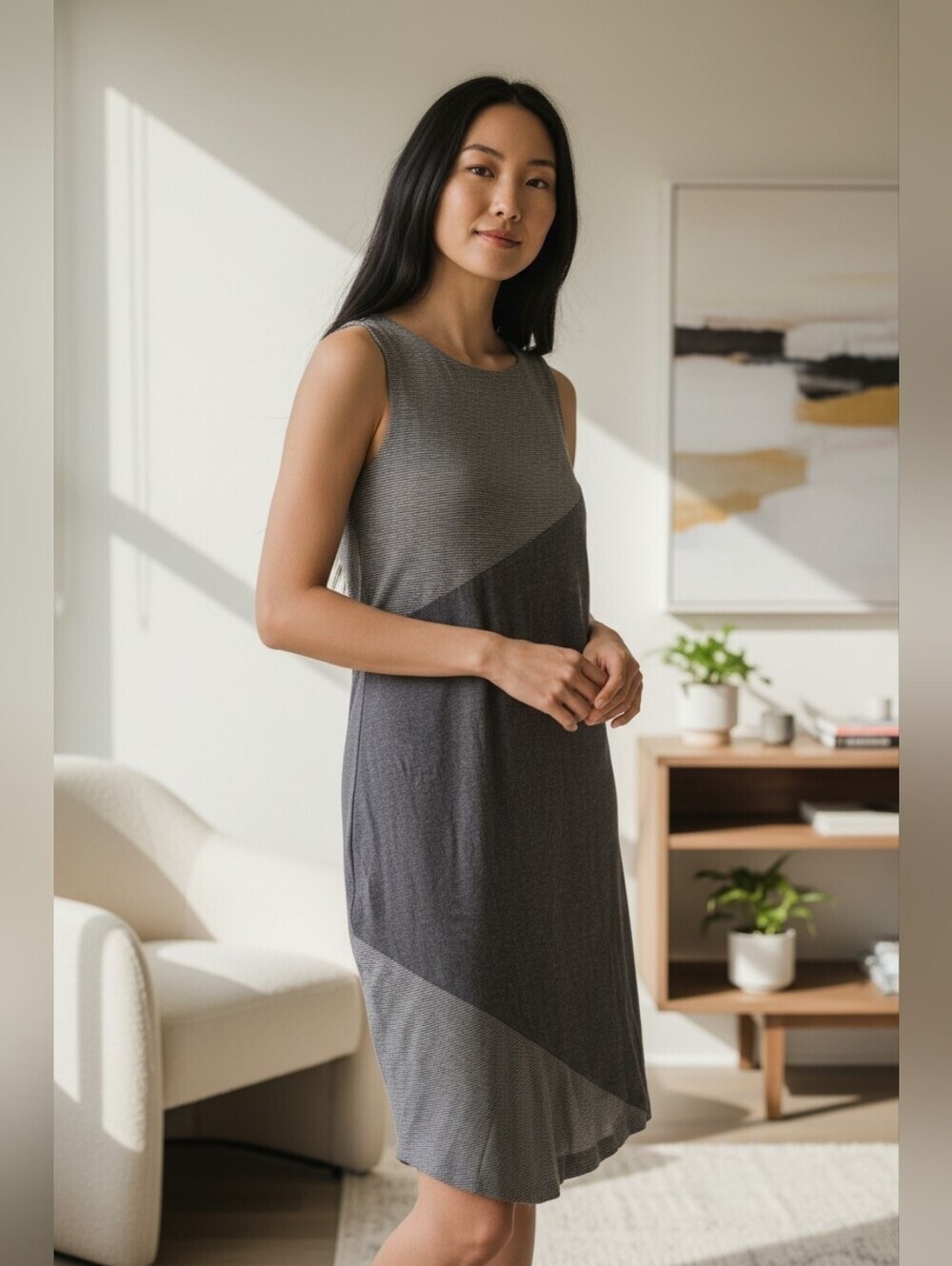 mercer & madison Two-Tone Gray Colorblock Sleeveless Midi Dress Size X-Large